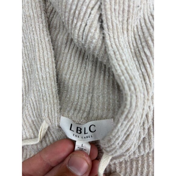 LBLC The Label Hoodie Women's Large Beige Ribbed Pullover Sweater - Picture 2 of 7